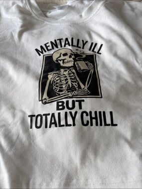 Hanes White Short Sleeve Tee with Black Skeleton Graphic